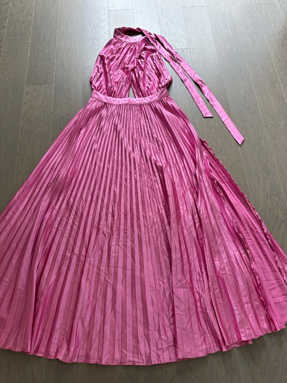 L'IDEE Renaissance Split Gown Halter Pleated Pink Satin Maxi Dress AU 10 / US 6 - Picture 3 of 11